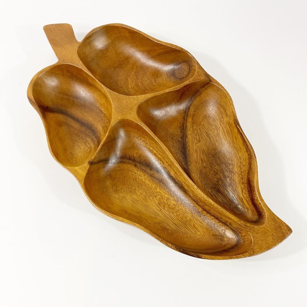 Vintage mid century modern monkey pod wooden serving dish